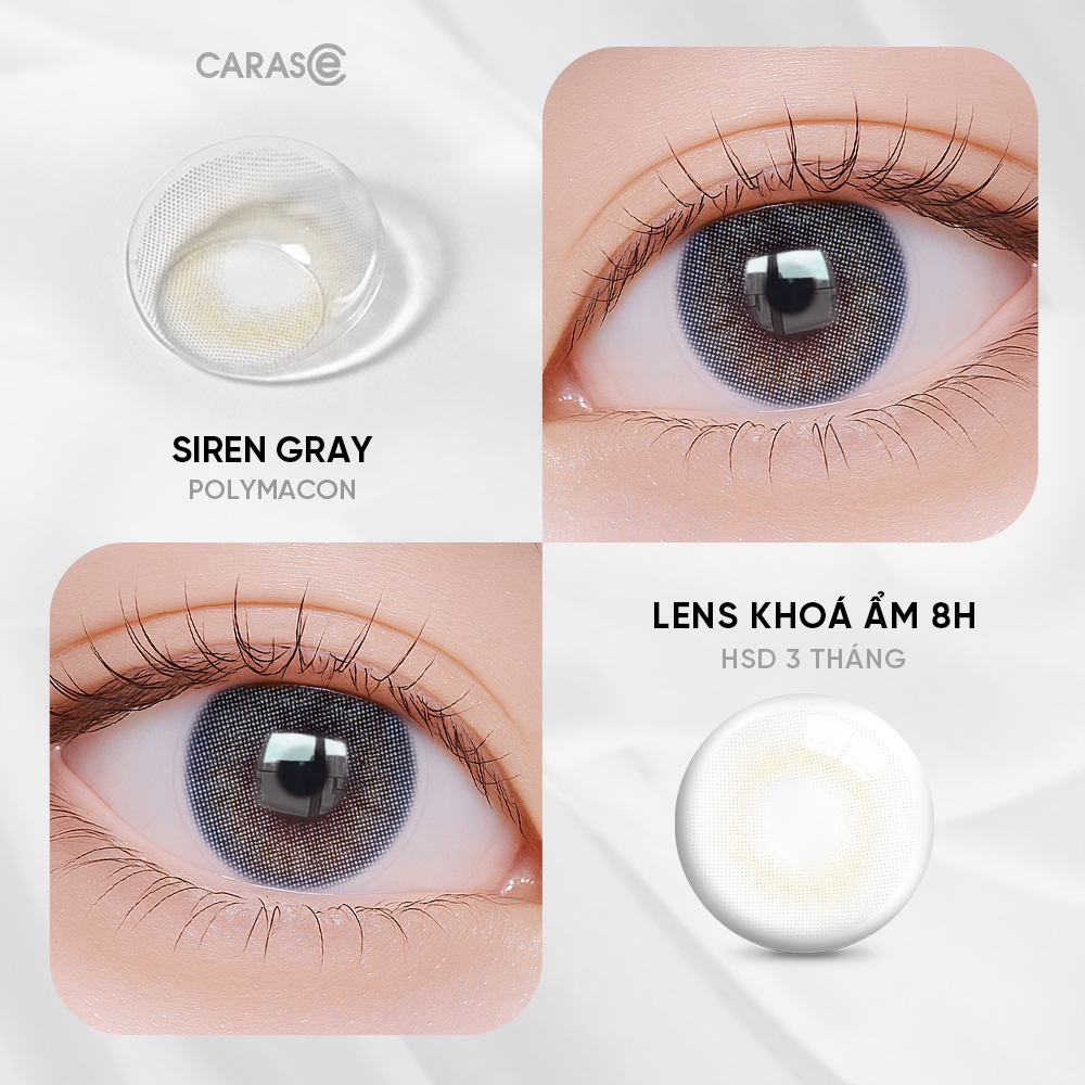 [1 chiếc] Kính áp tròng khoá ẩm 8H 3 Tháng CARASE, Lens cận màu xám khói sáng SIREN GRAY (1 chiếc)