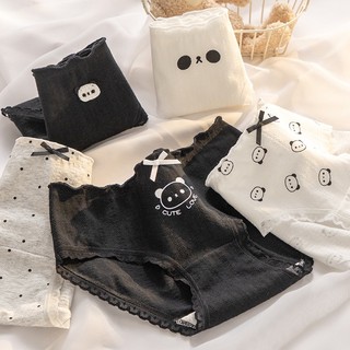 Quần Lót Nữ Cotton In Hình Gấu Trúc Đáng Yêu Viền Ren Xinh, Quần Chip Mềm Thoáng Khí Đính Nơ King Shop L-1172