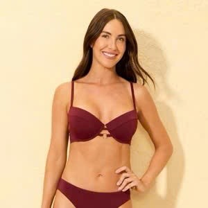 Lẻ áo bơi áo bikini đi biển cho nữ màu đỏ mận áo có gọng có sẵn đệm mút hàng xuất dư