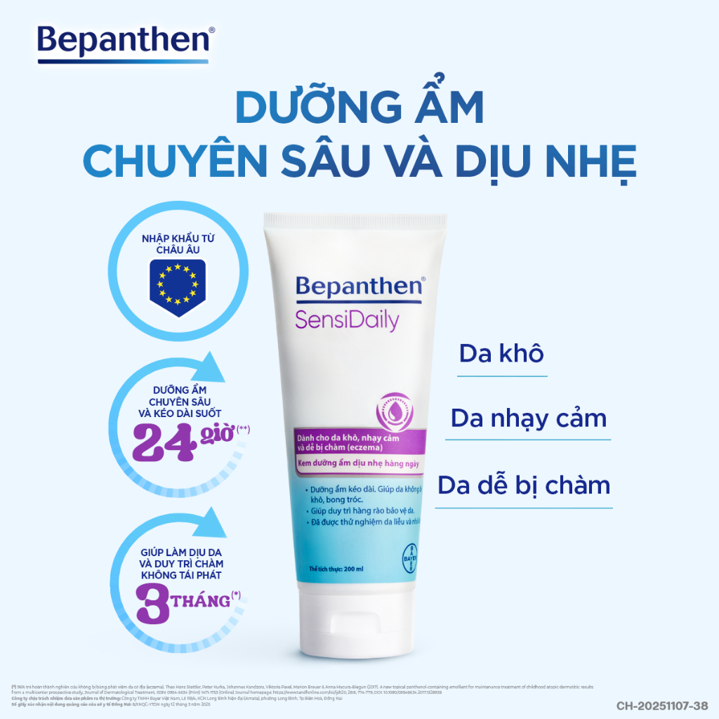 Combo Bảo Vệ Làn Da Bé: Kem Chống Hăm Bepanthen Balm 30G + Kem Dưỡng Ẩm Hằng Ngày Bepanthen Sensidaily Tuýp 200G