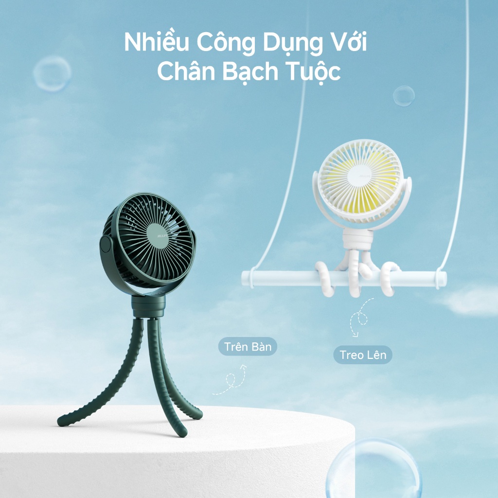 Quạt xe em bé JisuLife, 4 cấp gió, pin 4000mAh, gió mạnh, gọn nhẹ, phù hợp xe em bé, giường em bé, ngoài trời