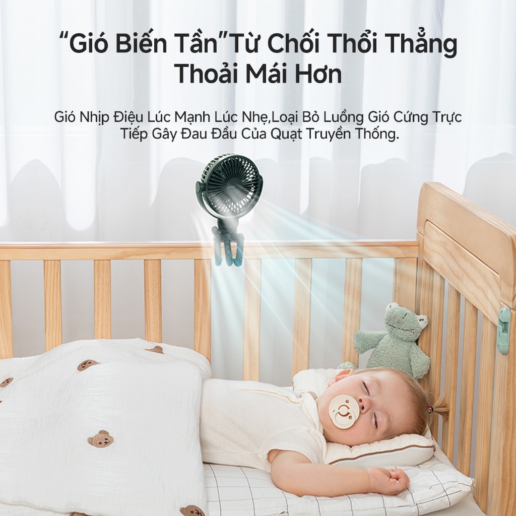 Quạt xe em bé JisuLife, 4 cấp gió, pin 4000mAh, gió mạnh, gọn nhẹ, phù hợp xe em bé, giường em bé, ngoài trời
