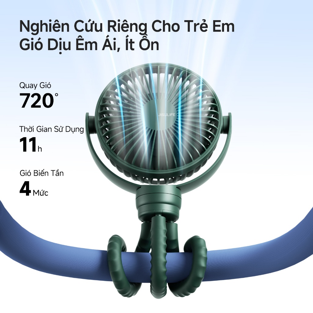 Quạt xe em bé JisuLife, 4 cấp gió, pin 4000mAh, gió mạnh, gọn nhẹ, phù hợp xe em bé, giường em bé, ngoài trời