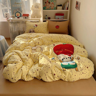 Bộ chăn ga gối 4 món Cotton Đũi Hàn thêu nổi cute đủ size ( không kèm ruột chăn )