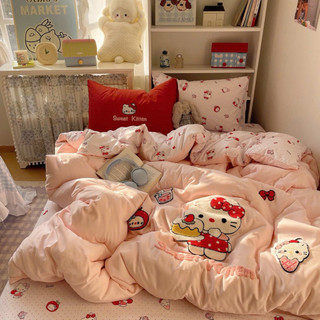 Bộ chăn ga gối 4 món Cotton Đũi Hàn thêu nổi cute đủ size ( không kèm ruột chăn )