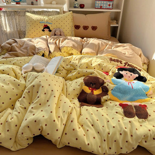Bộ chăn ga gối 4 món Cotton Đũi Hàn thêu nổi cute đủ size ( không kèm ruột chăn )