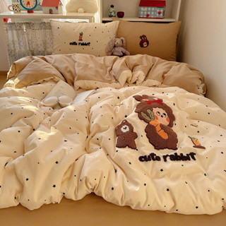 Bộ chăn ga gối 4 món Cotton Đũi Hàn thêu nổi cute đủ size ( không kèm ruột chăn )