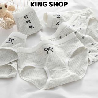 Quần Lót Nữ Cotton Gân Tăm Hình Nơ Xinh Xắn, Quần Chip Mềm Thoáng Khí Đáy 2 Lớp King Shop L-1108