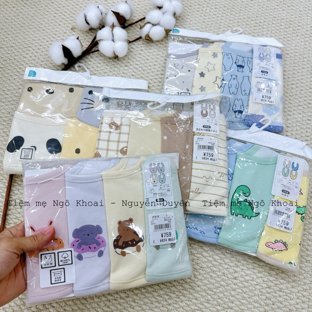 [MD193] {Link2} 0-2 tuổi Yếm đeo cổ xuất Nhật 2 lớp cotton cho bé giúp giữ ấm, làm đẹp dùng trong ăn dặm