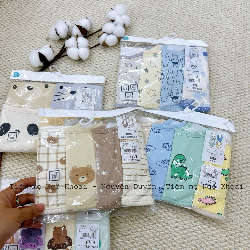 [MD193] {Link2} 0-2 tuổi Yếm đeo cổ xuất Nhật 2 lớp cotton cho bé giúp giữ ấm, làm đẹp dùng trong ăn dặm