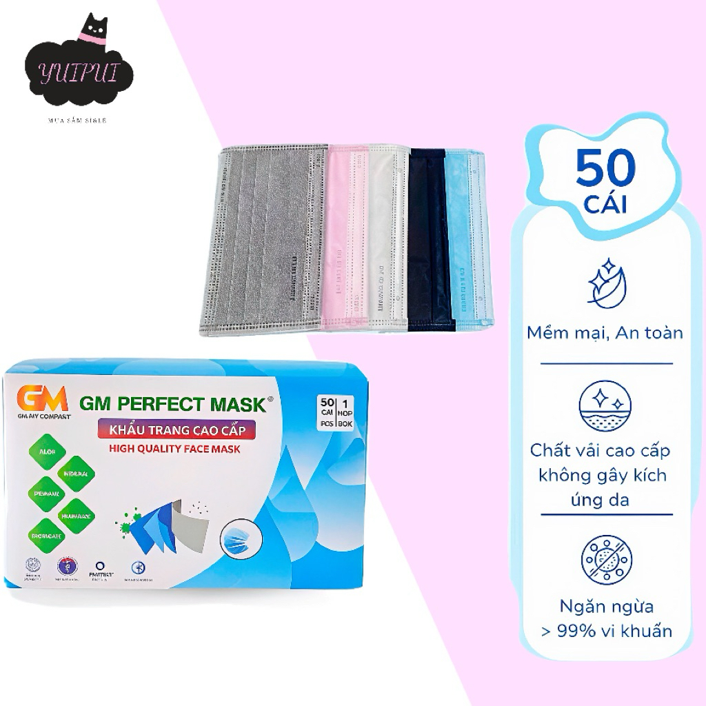 Khẩu Trang Y Tế Cao Cấp Gia Mỹ – Kháng Khuẩn 99% Mềm Mại An Toàn, Hộp 50–200 Cái Nhiều Màu