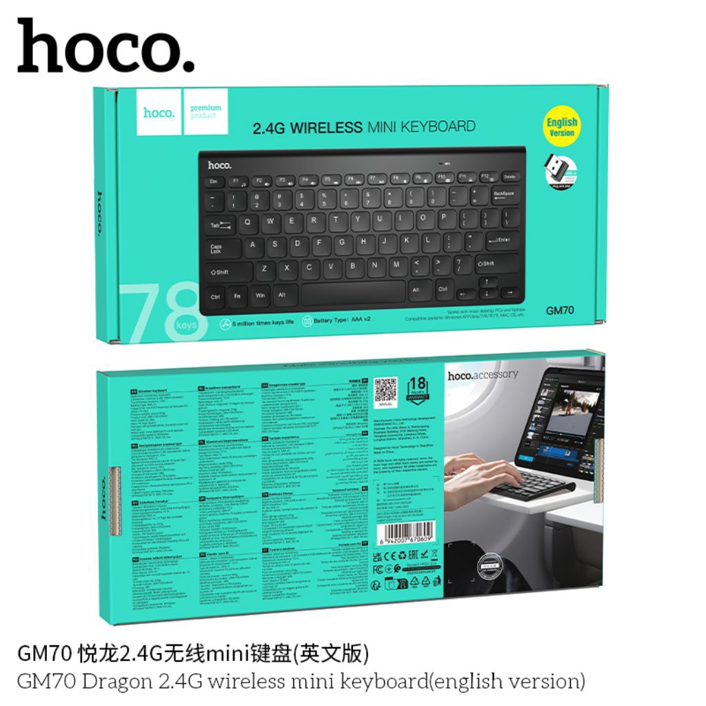 Bàn phím mini không dây Hoco GM70 USB 2.4G