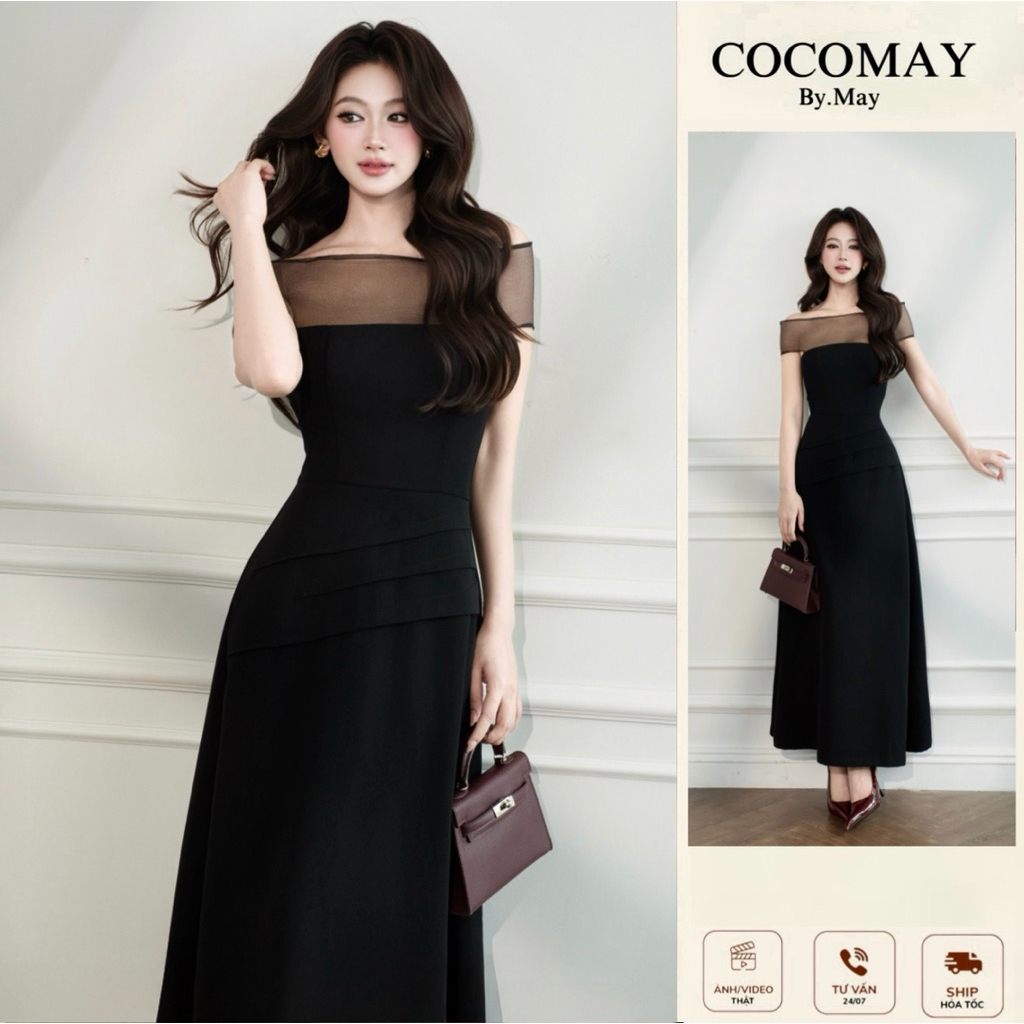 COCOMAY NOIR VEIL DRESS - Đầm đen phối SHEER phần vai | Shopee Việt Nam