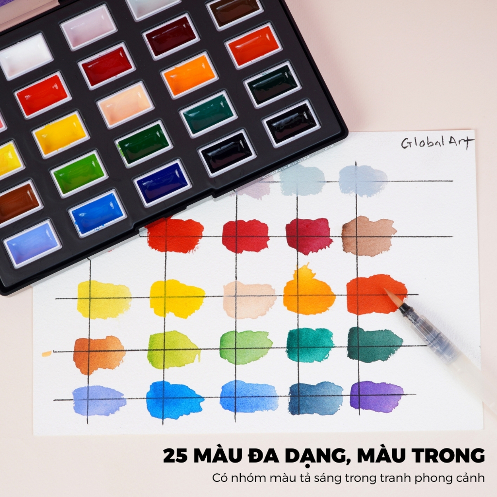 Combo Họa Cụ Đón Xuân Global Art Gồm Sổ Vẽ Và Màu Chì Global Art, Màu Nước Bán Khô Semi-Dry, Acrylic Tuýp Tự Chọn