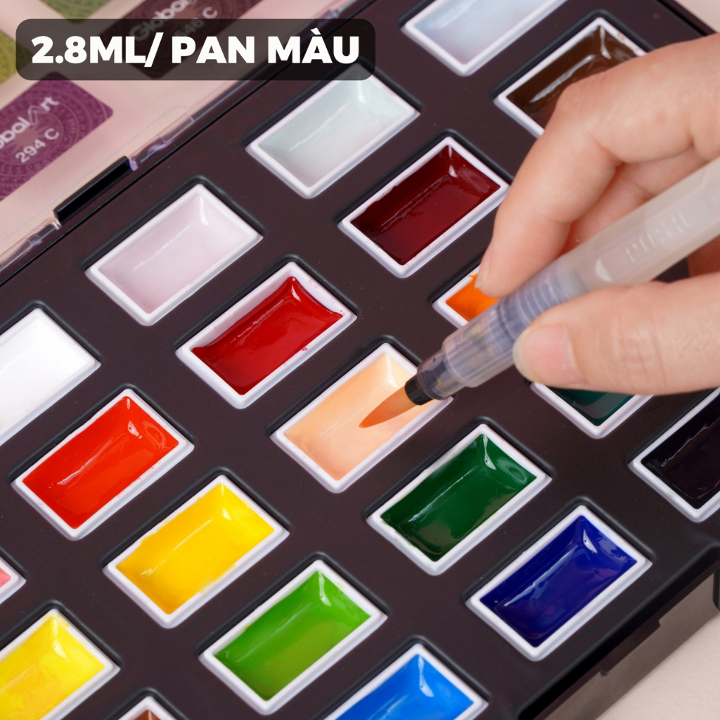Màu Nước Semi-Dry Global Art 25 Màu 2.8ml Dễ Lấy Kiểm Soát Màu, Màu Nước Dạng Nén 24 Màu Trong, Loang Tốt