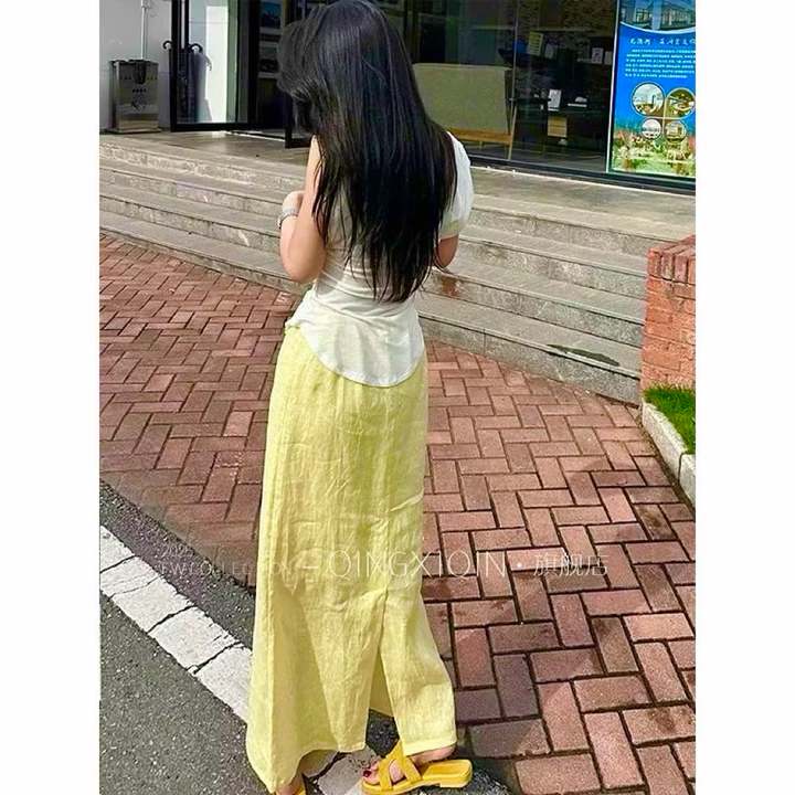 𝗠𝗶𝗲 𝗟𝗶𝗻𝗲𝗻 -|BEELY| - Chán váy Linen xẻ sau