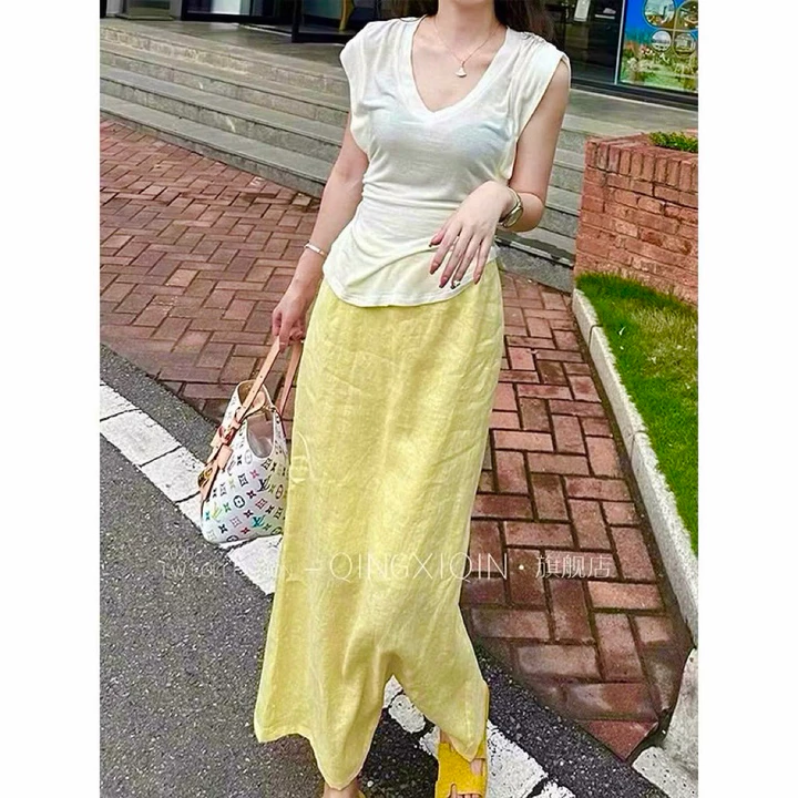 𝗠𝗶𝗲 𝗟𝗶𝗻𝗲𝗻 -|BEELY| - Chán váy Linen xẻ sau