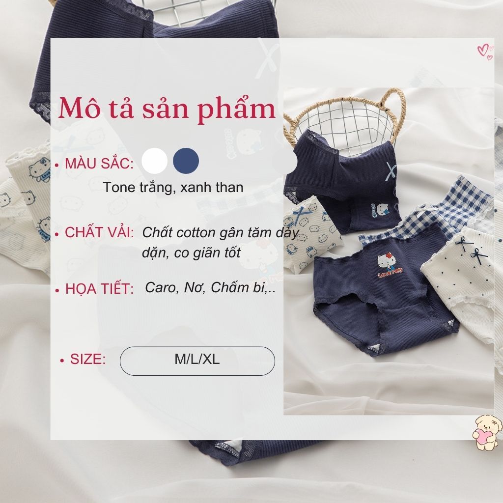 Quần lót nữ cotton cao cấp co giãn linh hoạt cạp vừa tôn dáng viền ren hoạt tiết cute LANIXA L2509