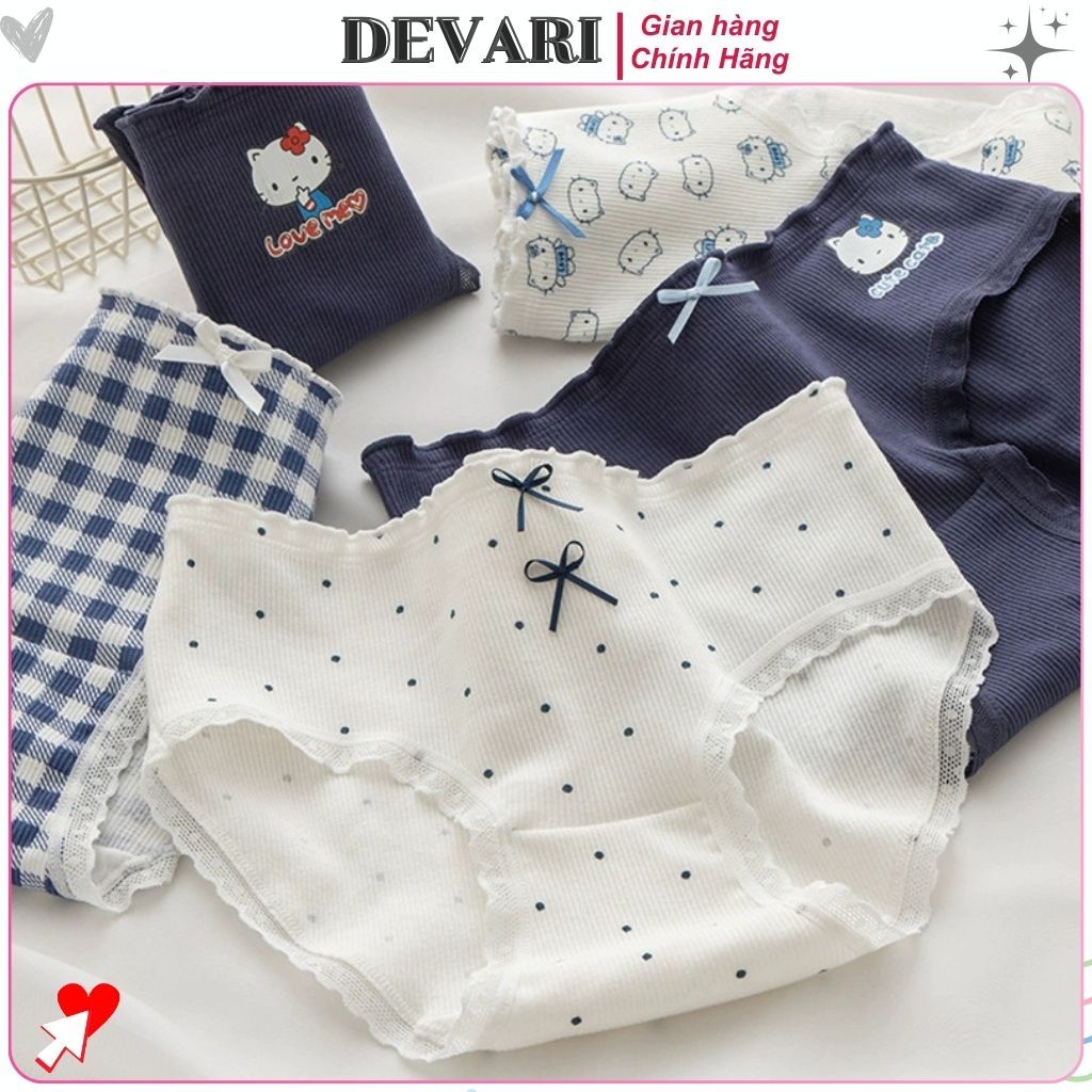 Quần lót nữ cotton cao cấp co giãn linh hoạt cạp vừa tôn dáng viền ren hoạt tiết cute LANIXA L2509