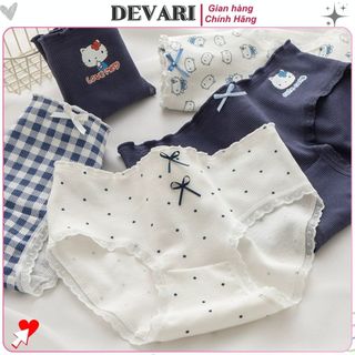 Quần lót nữ cotton cao cấp co giãn linh hoạt đáy lót kháng khuẩn viền ren xinh xắn cute DEVARI L2509