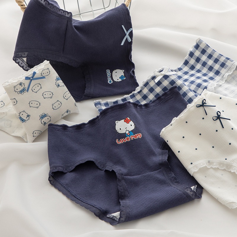 Quần lót nữ cotton cao cấp co giãn linh hoạt cạp vừa tôn dáng viền ren hoạt tiết cute LANIXA L2509