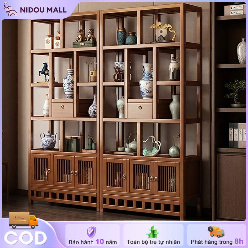 Tủ Kệ Trưng Bày Bằng Gỗ Tự Nhiên Để Sách, Đồ Gốm Sứ Trang Trí Phòng Khách Phòng Làm Việc