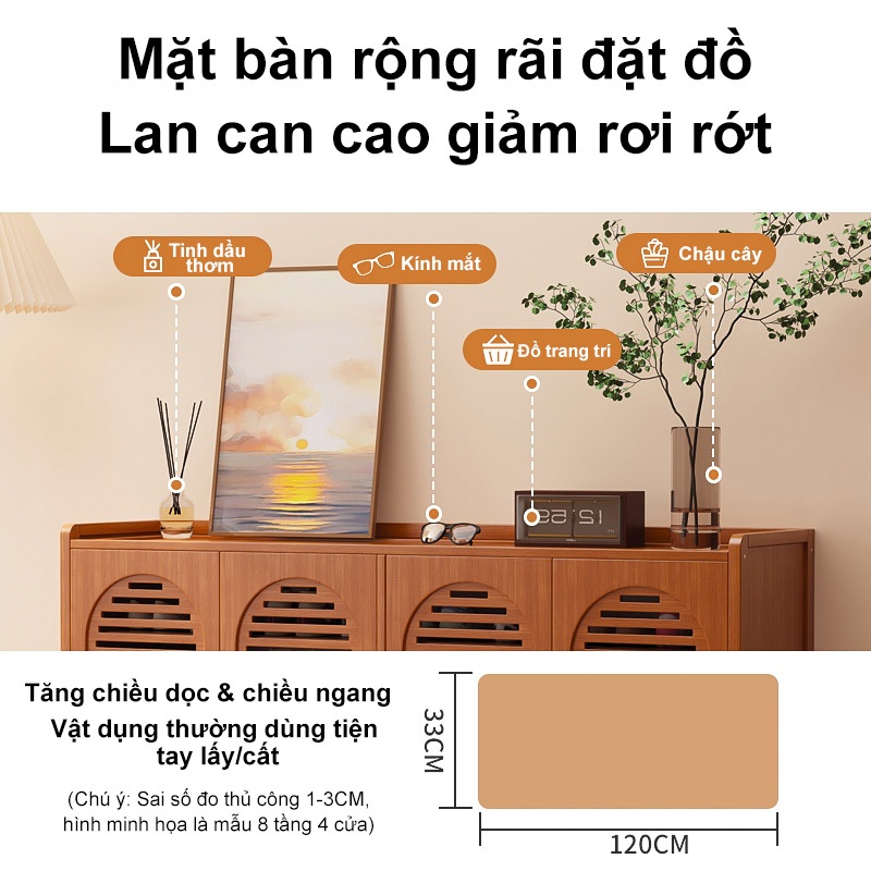 Tủ Giày Gỗ 4 Cánh Thiết Kế Lá Thông Gió Có Ngăn Để Giày Hở Tiết Kiệm Diện Tích Phong Cách Hiện Đại