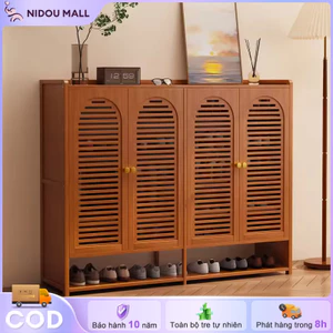 Tủ Giày Gỗ 4 Cánh Thiết Kế Lá Thông Gió Có Ngăn Để Giày Hở Tiết Kiệm Diện Tích Phong Cách Hiện Đại