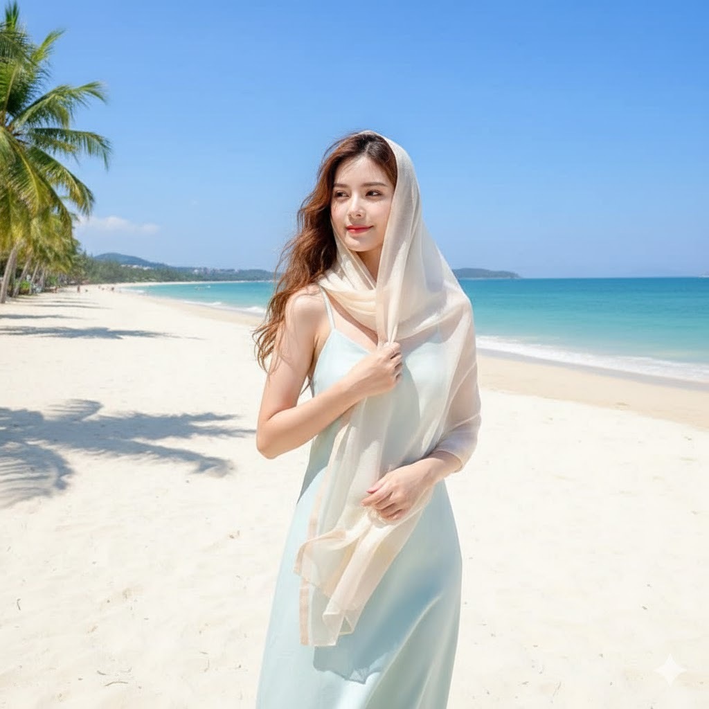 Khăn voan lụa trơn choàng cổ dáng dài mỏng nhẹ, khăn choàng lụa đi biển, khăn choàng chống nắng đa năng KT 180 x 90