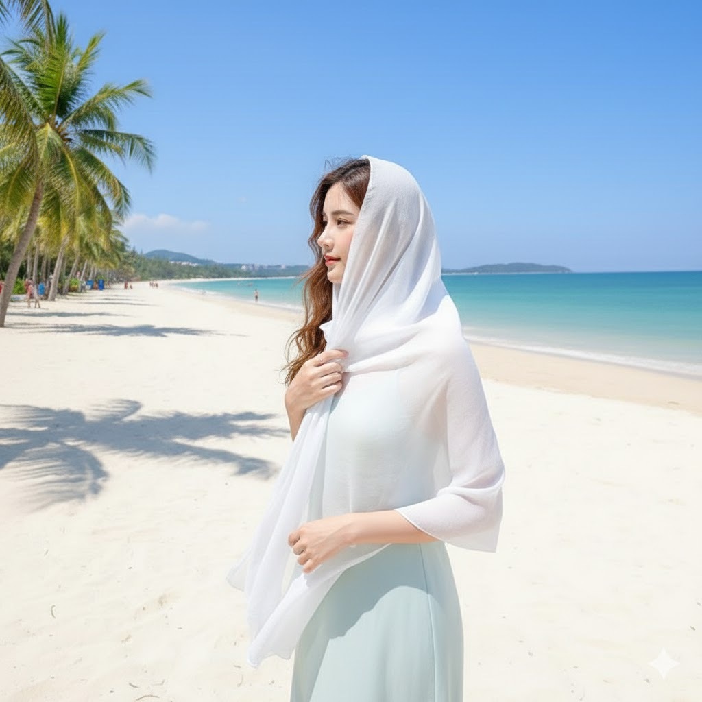 Khăn voan lụa trơn choàng cổ dáng dài mỏng nhẹ, khăn choàng lụa đi biển, khăn choàng chống nắng đa năng KT 180 x 90