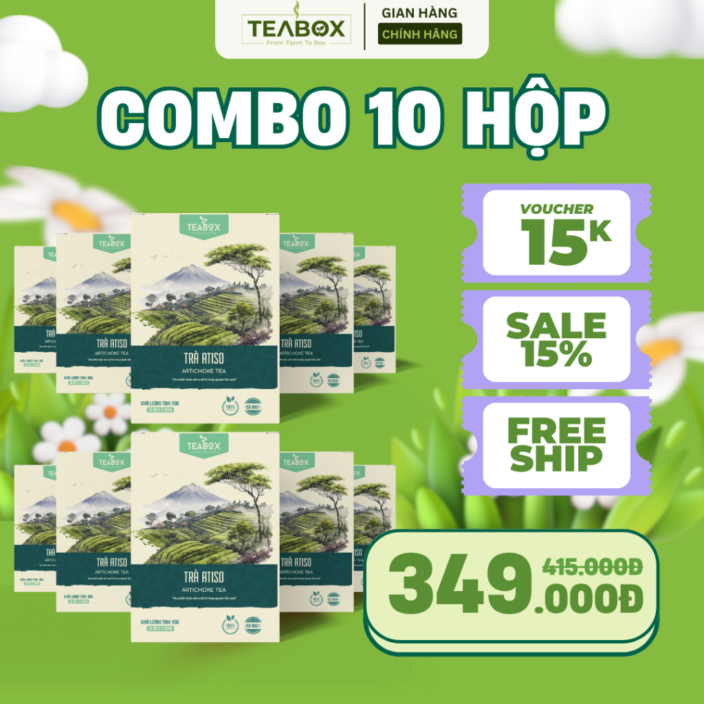 [COMBO 10 HỘP] Trà ATISO TEABOX Nguyên Liệu Sạch Hộp 30 Túi Lọc Tem Chỉ ...