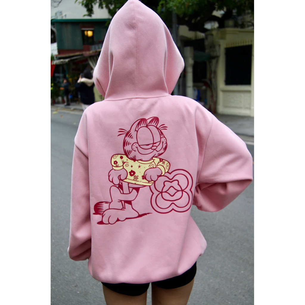 [BST Tết] Áo Nỉ Mũ BOO Overfit Unisex In Họa Tiết Garfield Chất Lượng Cao Cấp, Dày Dặn Mặc Đi Chơi, Đi Làm