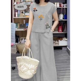 Bộ Đồ Đũi Nữ In Cao Cấp – Mát, Không Nhăn, Không Xù – Set Áo Quần Trung Niên Đi Làm Đi Chơi E71C