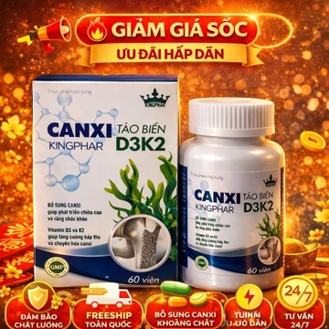 Viên uống Canxi tảo biển D3 k2 Kingphar 3- Hộp 60 viên,Bổ sung Canxi Hữu cơ, ngừa loãng xương