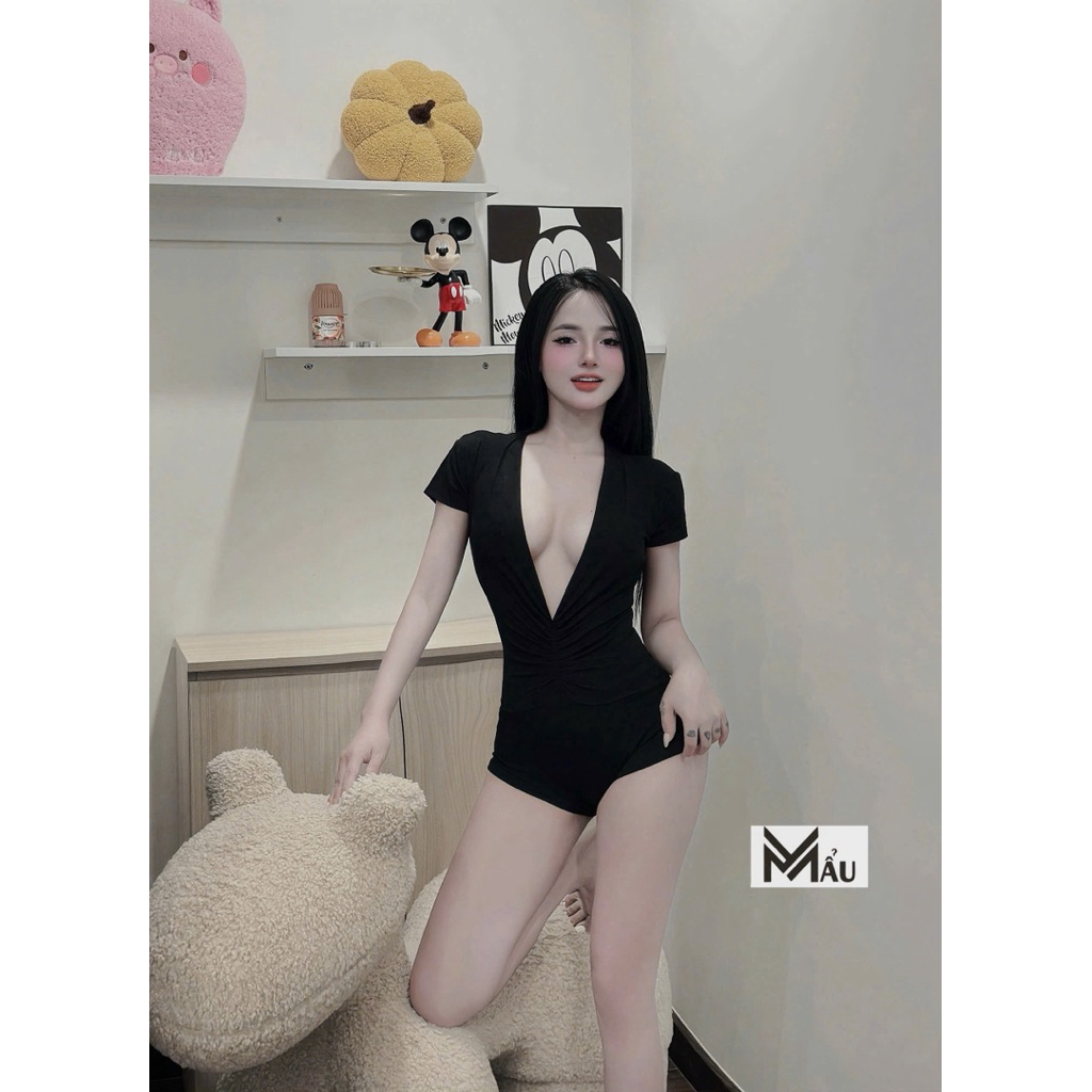 Áo bodysuit rúm ngực cổ V khoét sâu sexy mlem lắm luôn
