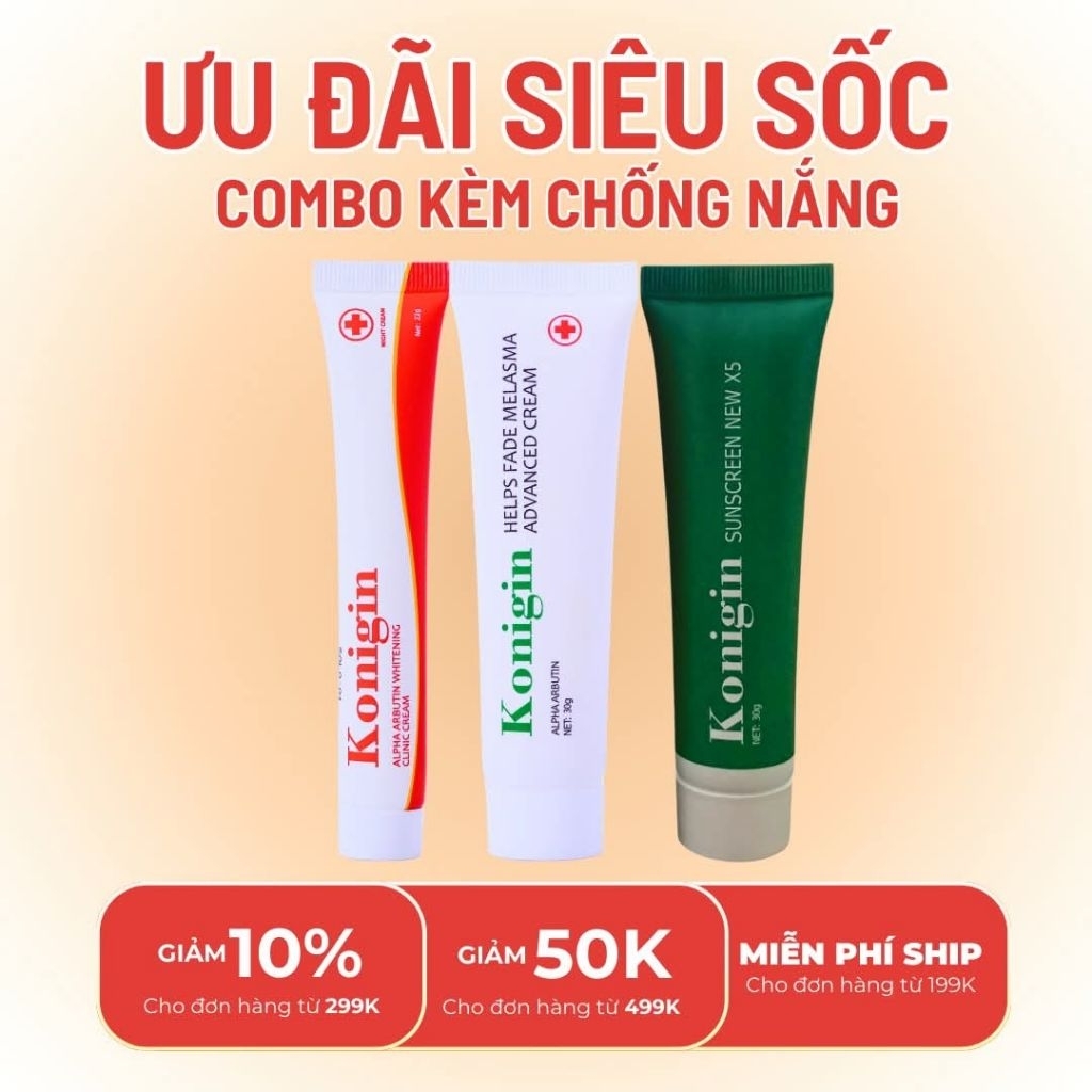 Kem Nám Mờ Thâm Konigin Dưỡng Trắng Da, Giảm Thâm Sạm, Cấp Ẩm Phục Hồi Da Bộ 3 Món