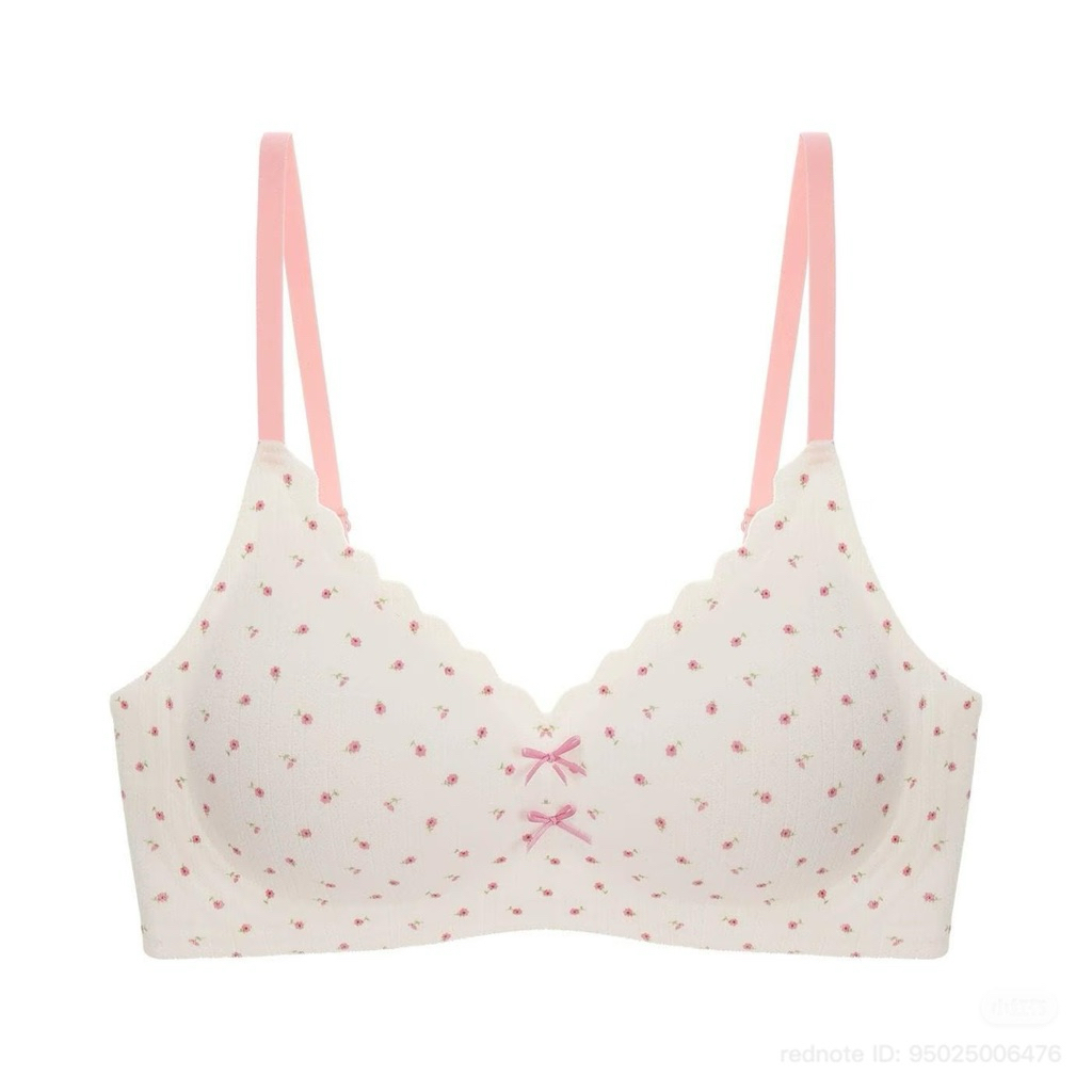 Áo Bra Nữ Không Gọng Hoa Nhí Dây Mảnh, Thun Gân Cotton Mềm, Mặc Nhẹ Thoáng