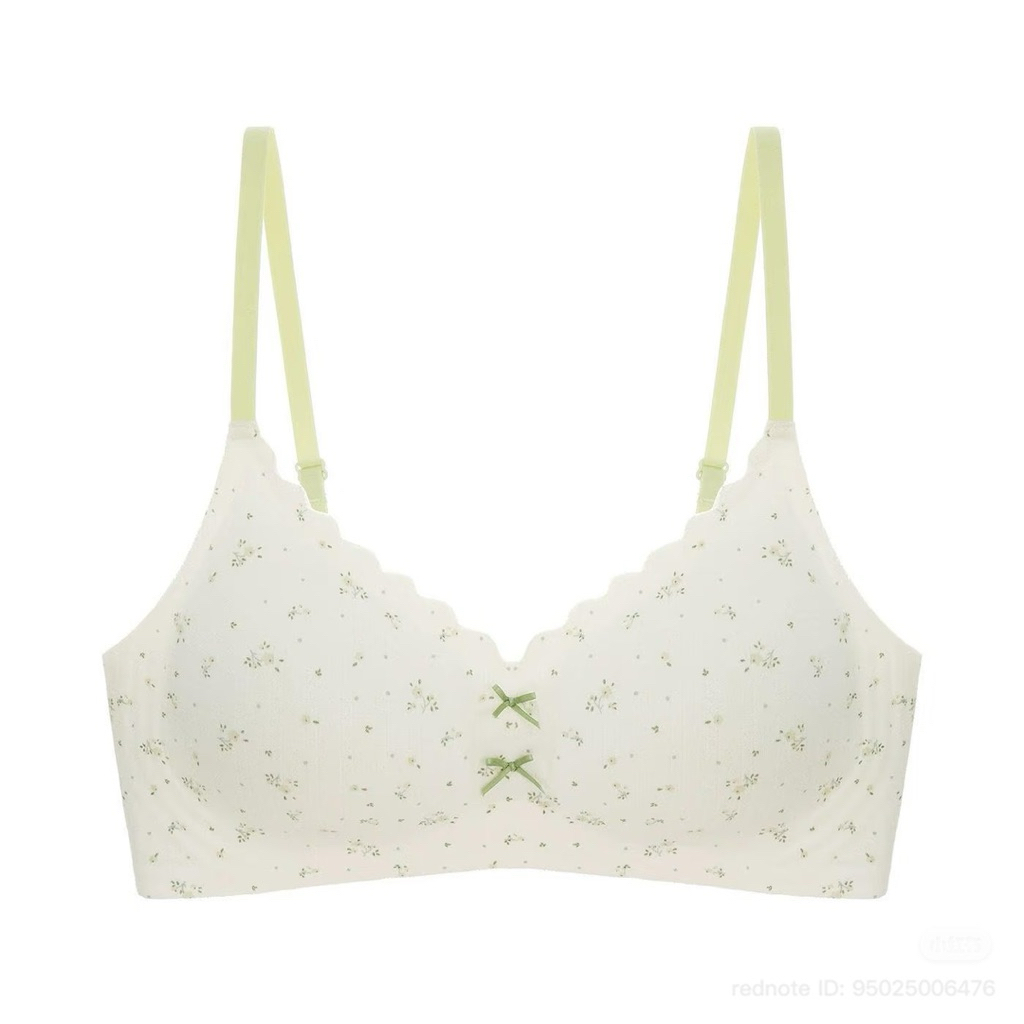 Áo Bra Nữ Không Gọng Hoa Nhí Dây Mảnh, Thun Gân Cotton Mềm, Mặc Nhẹ Thoáng