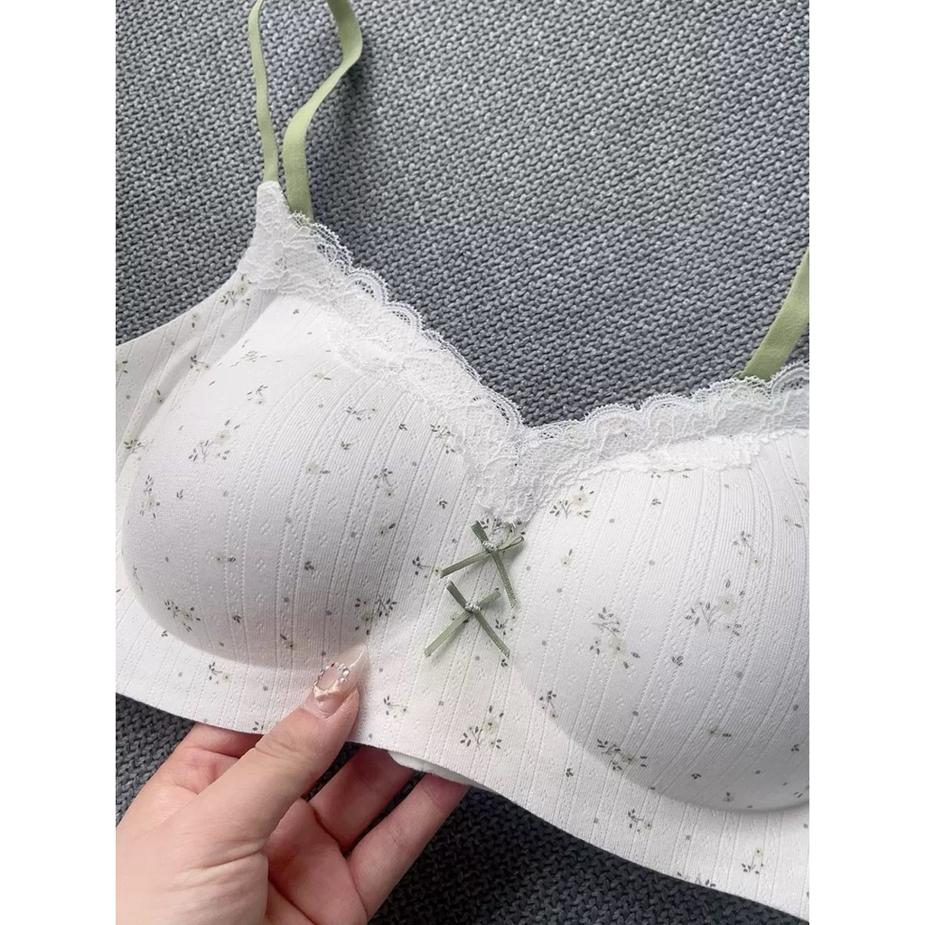 Áo Bra Nữ Không Gọng Hoa Nhí Dây Mảnh, Thun Gân Cotton Mềm, Mặc Nhẹ Thoáng