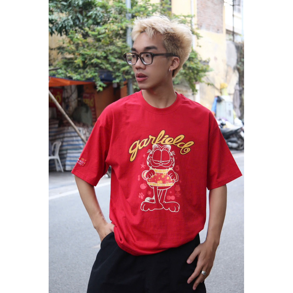 [BST Tết] Áo Thun BOO Unisex Cotton Cổ Tim In Hình Mèo Garfield Chất Liệu Cotton Cao Cấp, Họa Tiết Dễ Thương