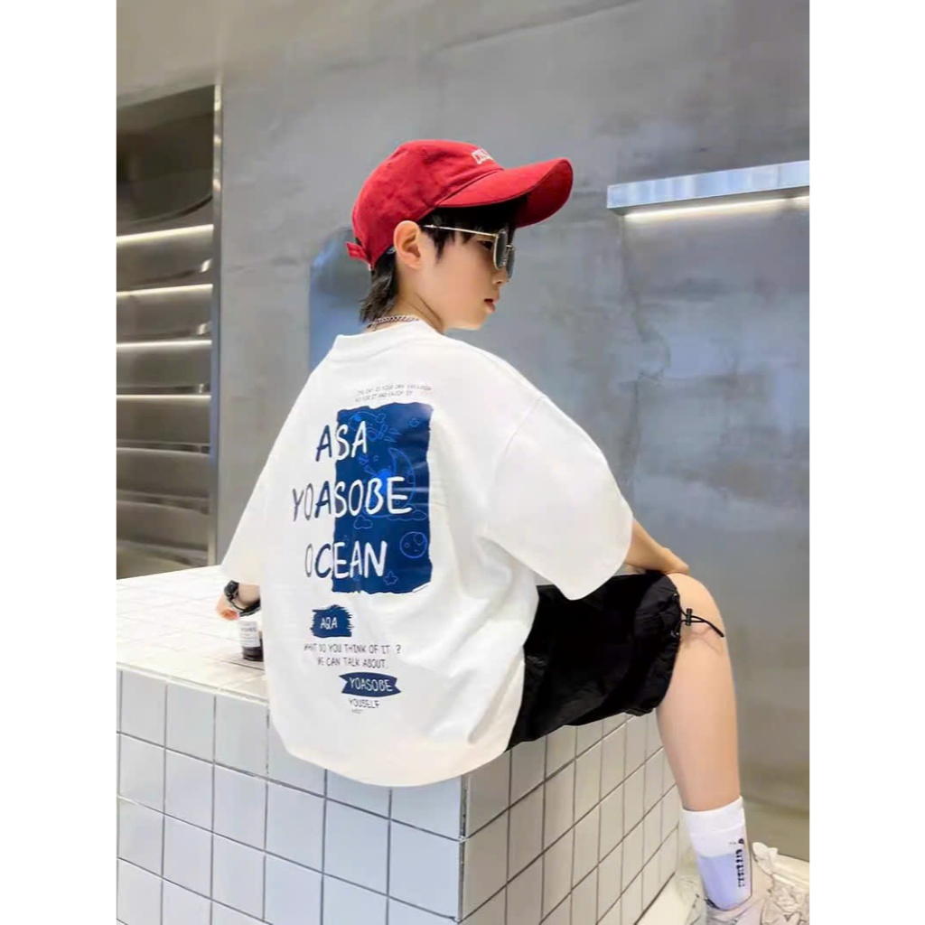 {SIZE ĐẠI } ÁO PHÔNG PHOM RỘNG BÉ TRAI MÀU TRẮNG / ĐỎ IN CHỮ ASA YOASOBE OCEAN PHONG CÁCH THỜI TRANG
