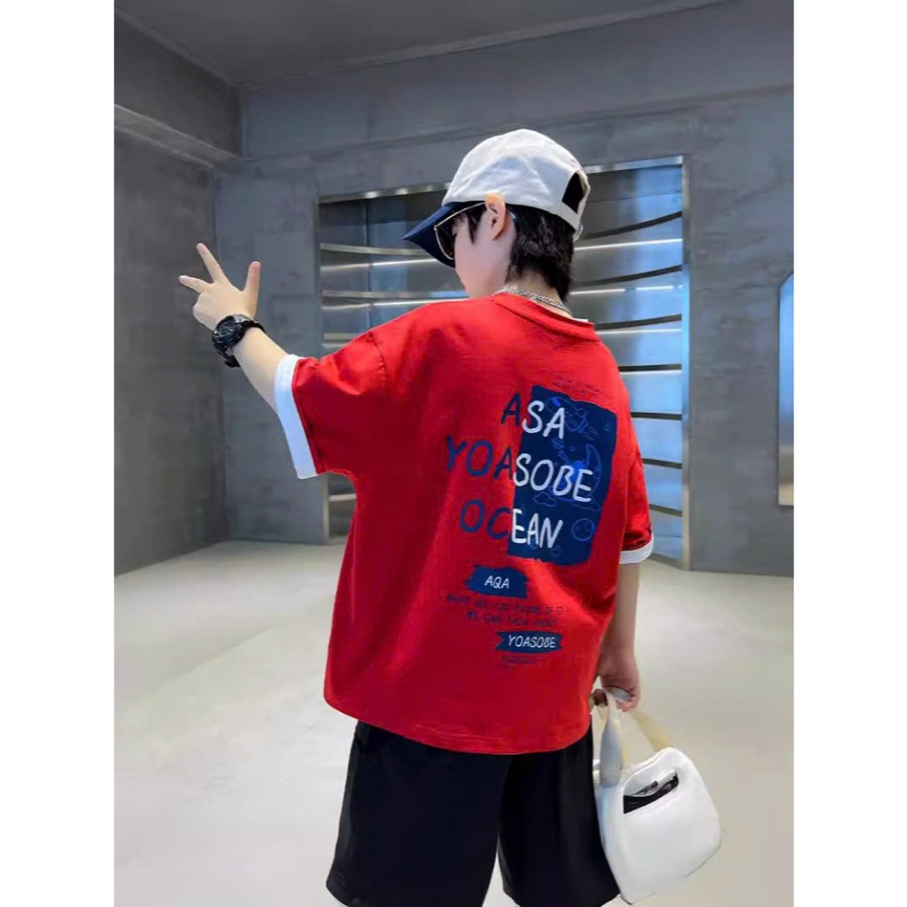 {SIZE ĐẠI } ÁO PHÔNG PHOM RỘNG BÉ TRAI MÀU TRẮNG / ĐỎ IN CHỮ ASA YOASOBE OCEAN PHONG CÁCH THỜI TRANG