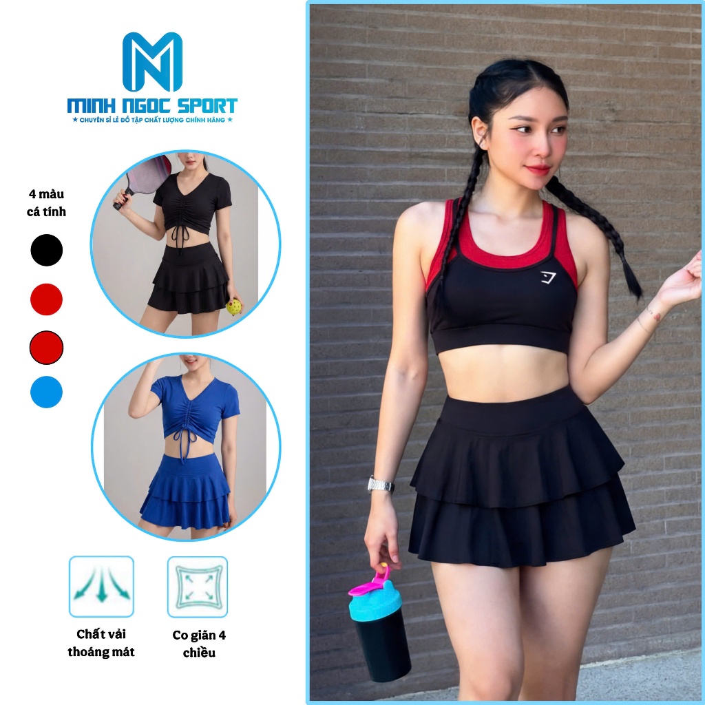Bộ tập erobic, đi biển nữ bộ tập gym nữ, set váy nữ, đi biển nữ, bộ bơi nữ, tặng kèm mút ngực I Minh Ngọc Sport