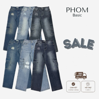 (SALE LẺ SIZE) Quần jean nữ PHOM dáng dài ống rộng túi hộp (có bigsize) cạp cao PQ07