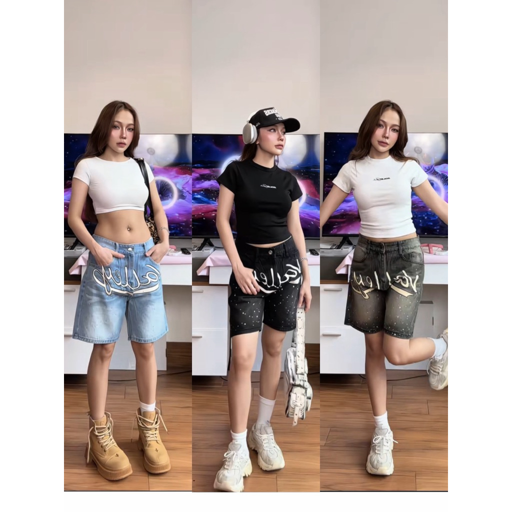 QUẦN SHORT JEAN ĐÍNH ĐÁ BLING BLING VALLEY - Thiết Kế độc quyền, Form Trên Gối,  Unisex Nam Nữ, Jean cao cấp | TMTD15