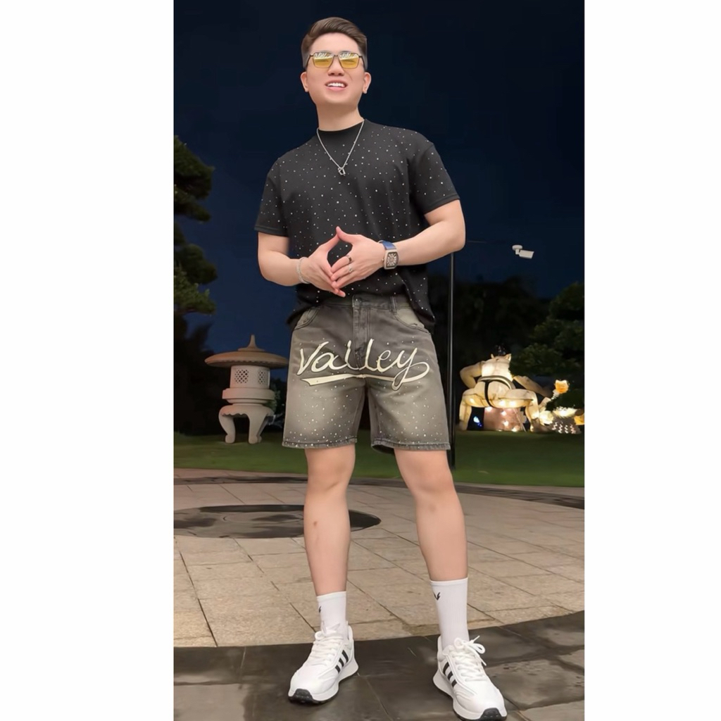 QUẦN SHORT JEAN ĐÍNH ĐÁ BLING BLING VALLEY - Thiết Kế độc quyền, Form Trên Gối,  Unisex Nam Nữ, Jean cao cấp | TMTD15