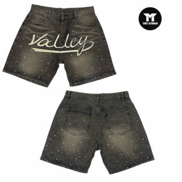 QUẦN SHORT JEAN ĐÍNH ĐÁ BLING BLING VALLEY - Thiết Kế độc quyền, Form Trên Gối,  Unisex Nam Nữ, Jean cao cấp | TMTD15