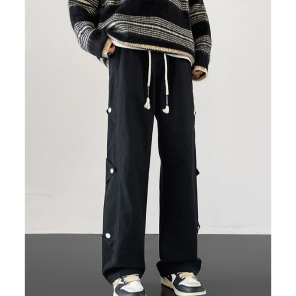 Quần Kaki Nam Nữ Ống Rộng 6 nút Sườn Phong Cách Hàn Quốc, jogger form rộng bigsize 40-75kg UNISEX K1