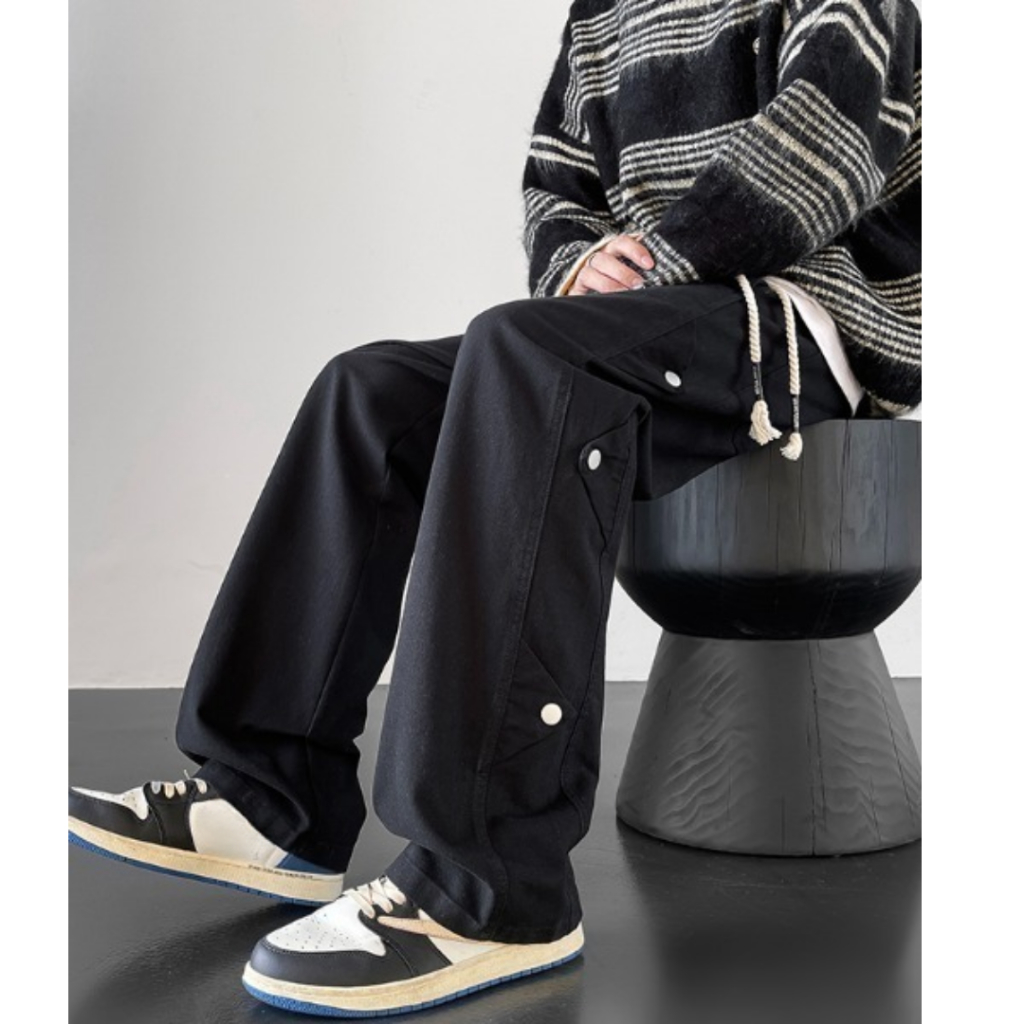 Quần Kaki Nam Nữ Ống Rộng 6 nút Sườn Phong Cách Hàn Quốc, jogger form rộng bigsize 40-75kg UNISEX K1