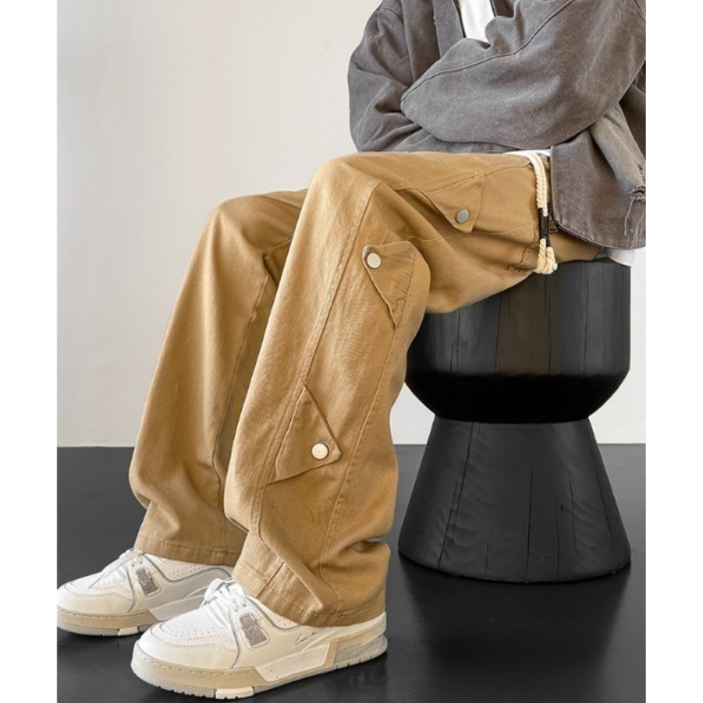Quần Kaki Nam Nữ Ống Rộng 6 nút Sườn Phong Cách Hàn Quốc, jogger form rộng bigsize 40-75kg UNISEX K1